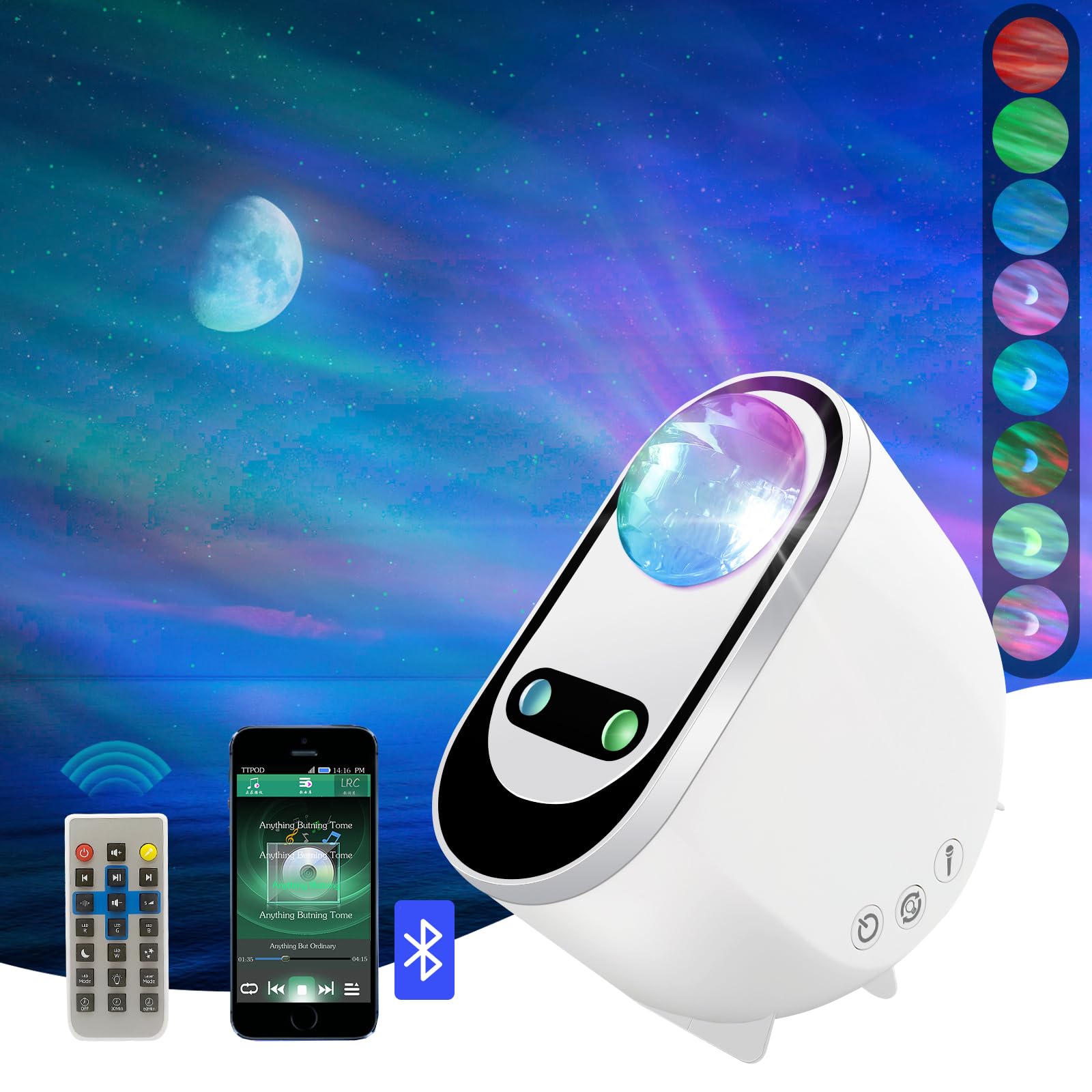 LED Ocean Wave Projector with Bluetooth Speaker and Voice Control for Relaxation