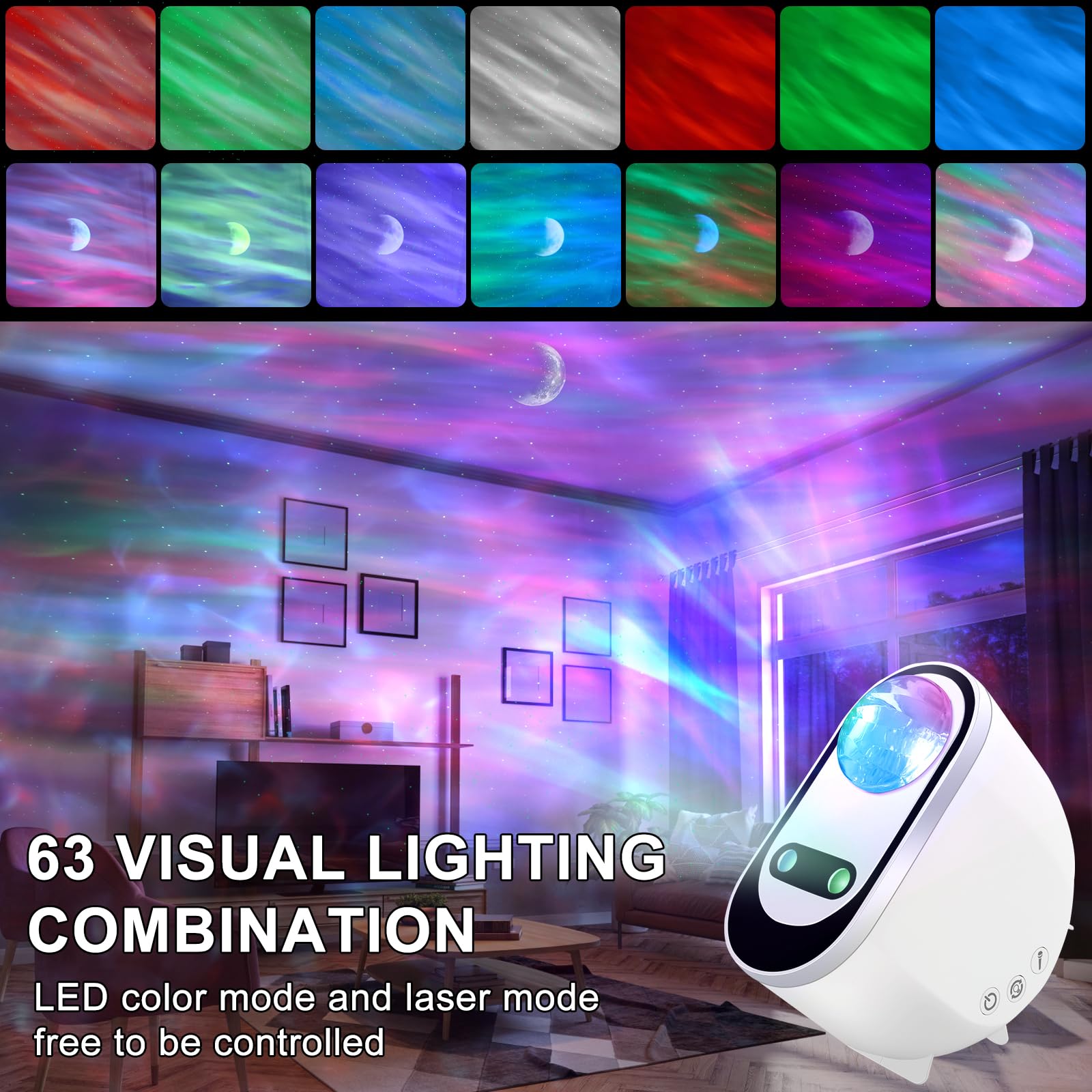 LED Ocean Wave Projector with Bluetooth Speaker and Voice Control for Relaxation