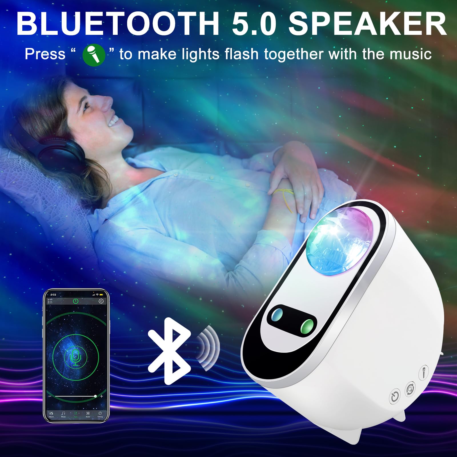 LED Ocean Wave Projector with Bluetooth Speaker and Voice Control for Relaxation