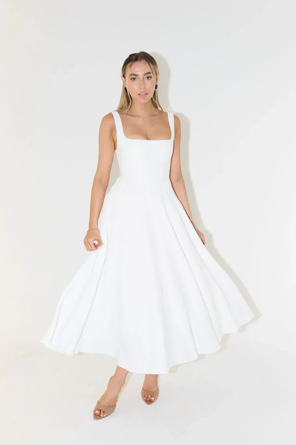 Women’s Midi Dress | High Waist & Square Neckline | Polyester Fabric | Comfortable Fit