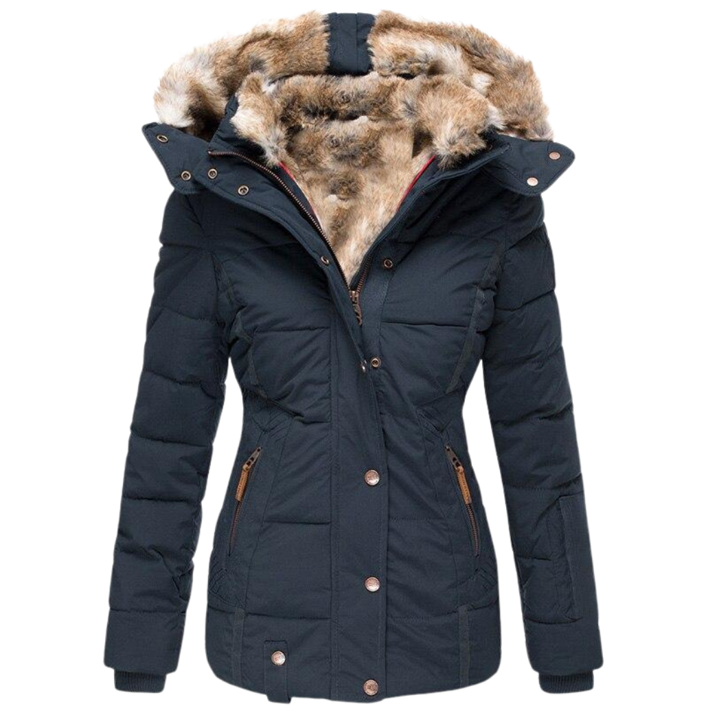Women’s Winter Jacket | Slim Fit with Soft Fur Lining | Button Closure & Vertical Collar | Versatile Style for Formal & Casual Wear