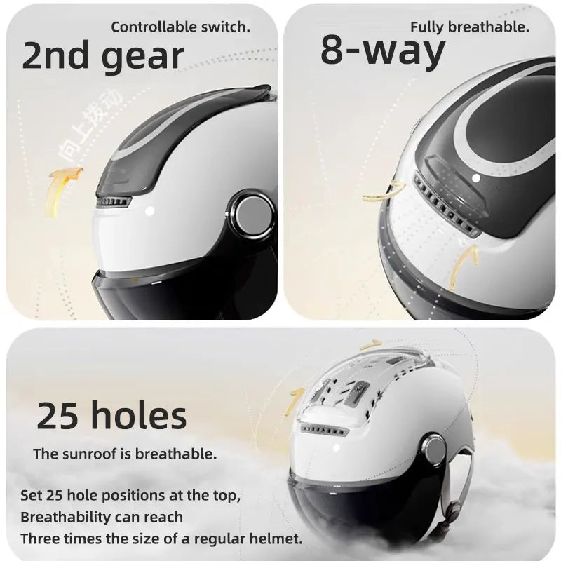 Lightweight Open Face Motorcycle Helmet – Dual Lenses & Breathable Design for Summer