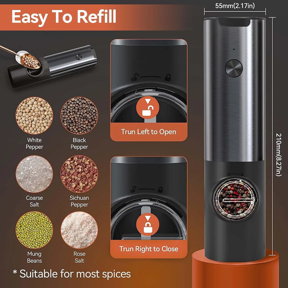 Automatic Electric Grinder Set for Salt and Pepper - Rechargeable