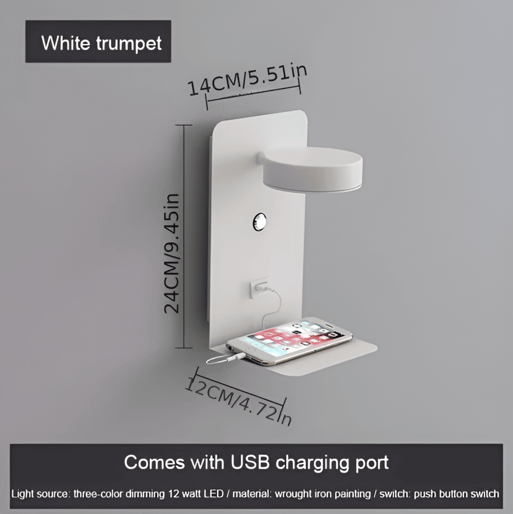 Sleek Bedside Lamp with Integrated Shelf and USB Charger