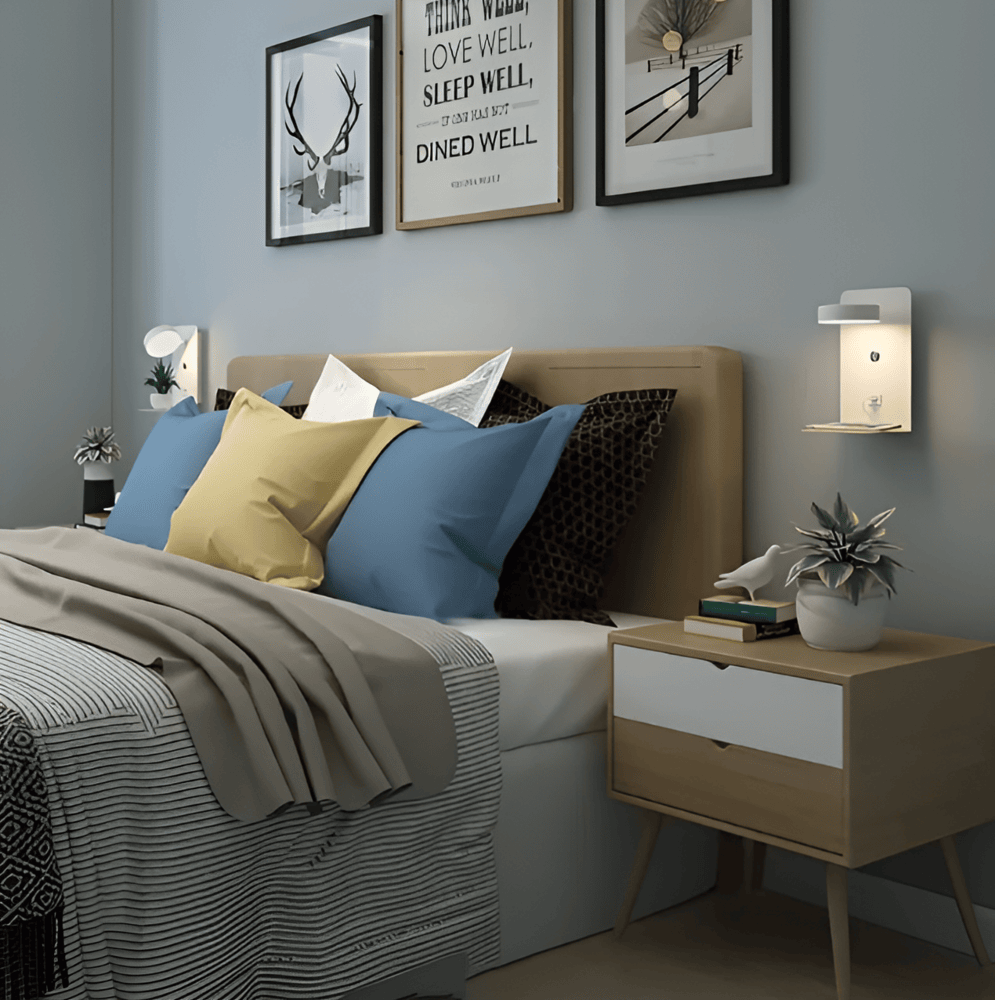 Sleek Bedside Lamp with Integrated Shelf and USB Charger