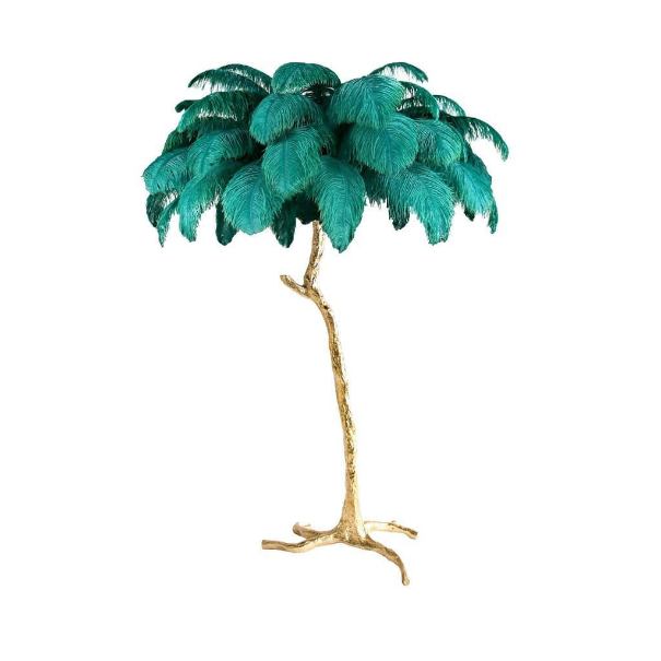 Ostrich Feather Floor Lamp | Elegant Feather Shade | Resin & Brass Materials | Soft Ambient Lighting