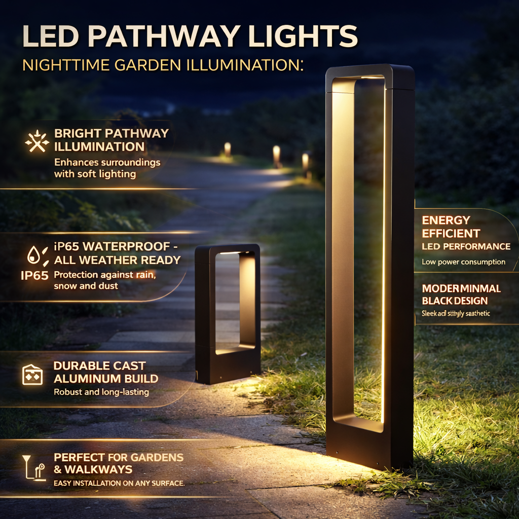 Sleek Waterproof LED Garden Path Light in Black Aluminum