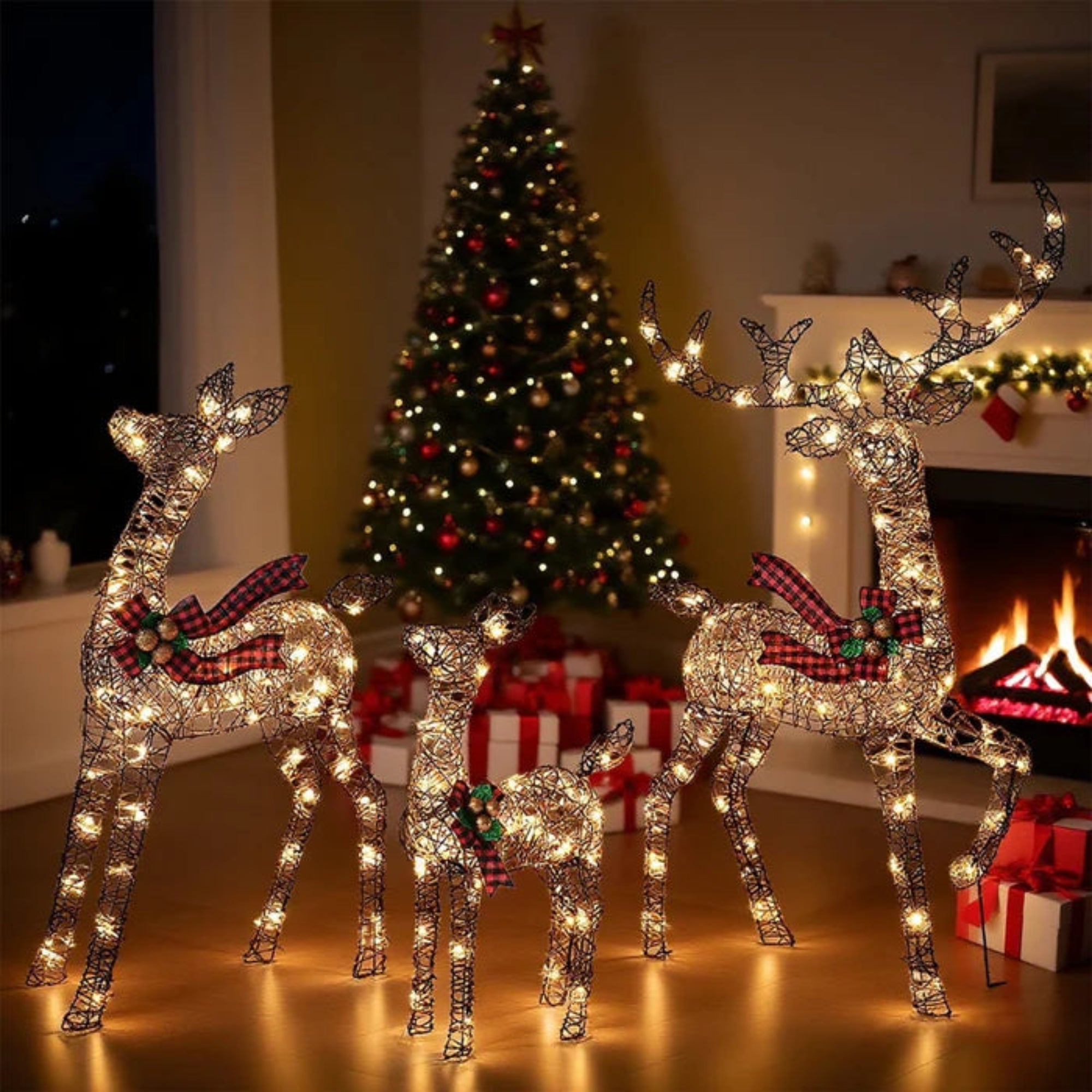 Illuminated Reindeer Family Yard Decoration for the Holidays