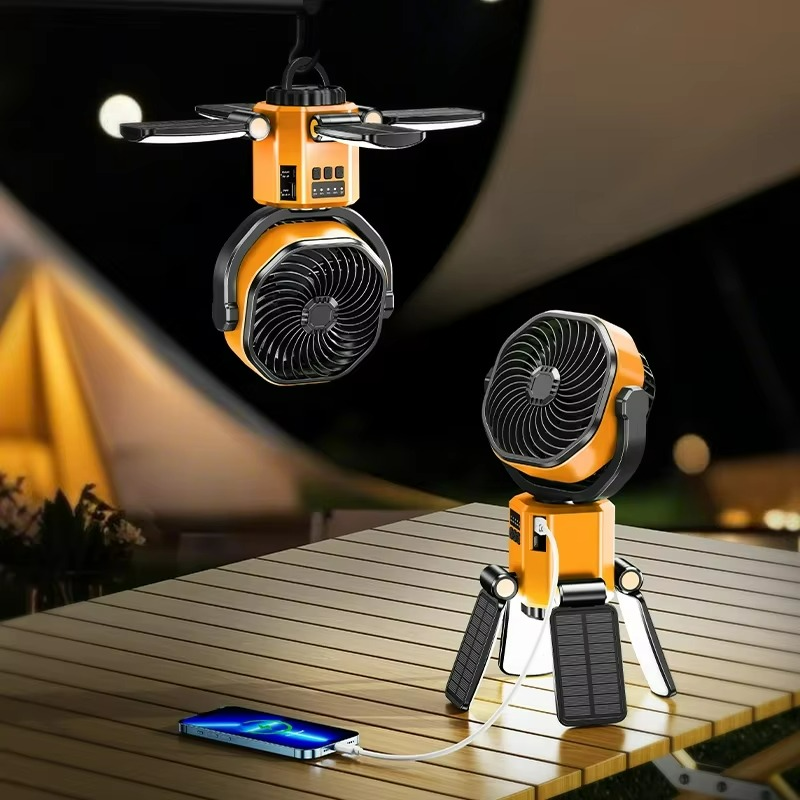 Portable Fan with LED Light - Adjustable for Camping and Hiking