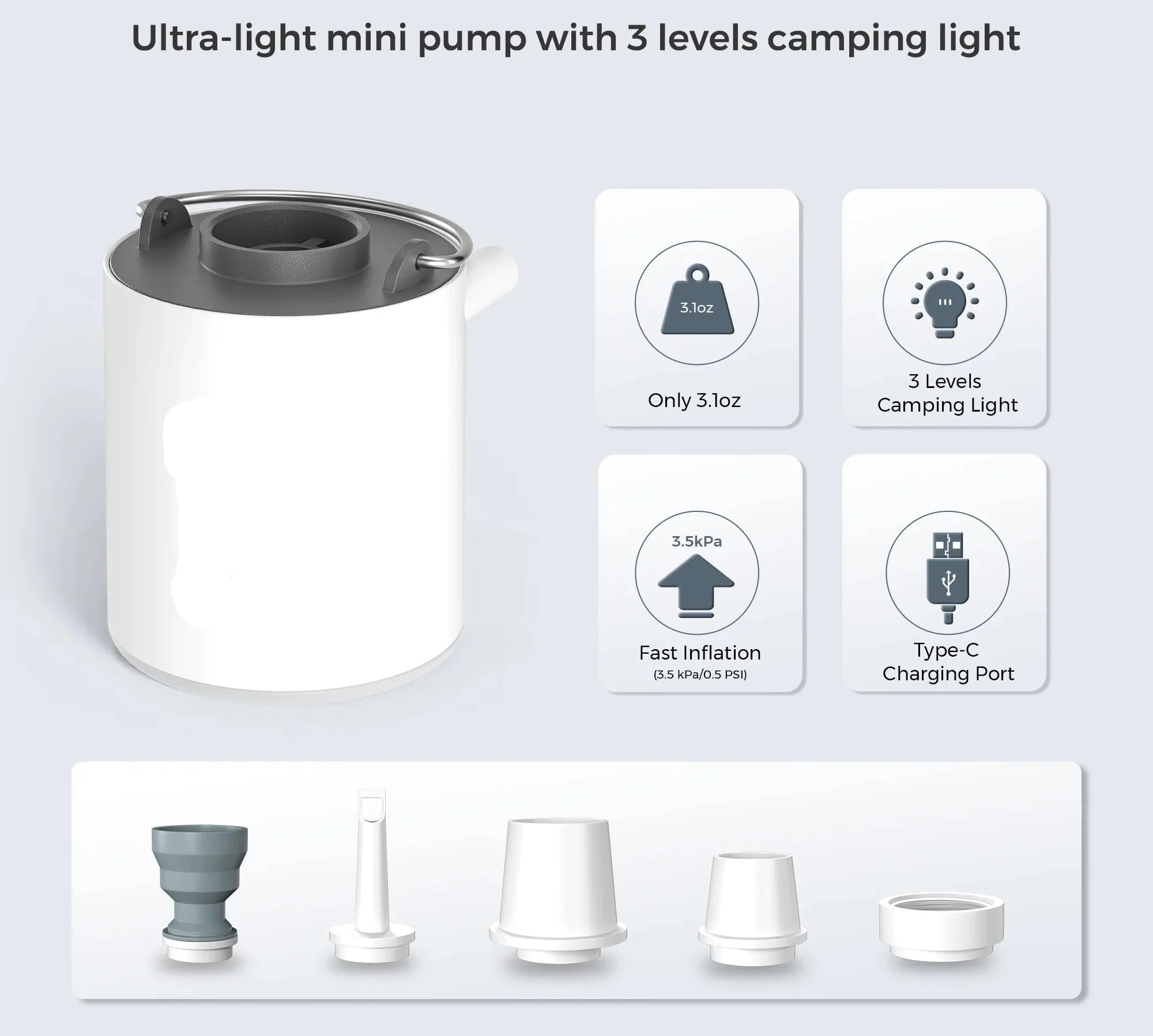 Portable Mini Air Pump for Camping and Beach – USB Rechargeable