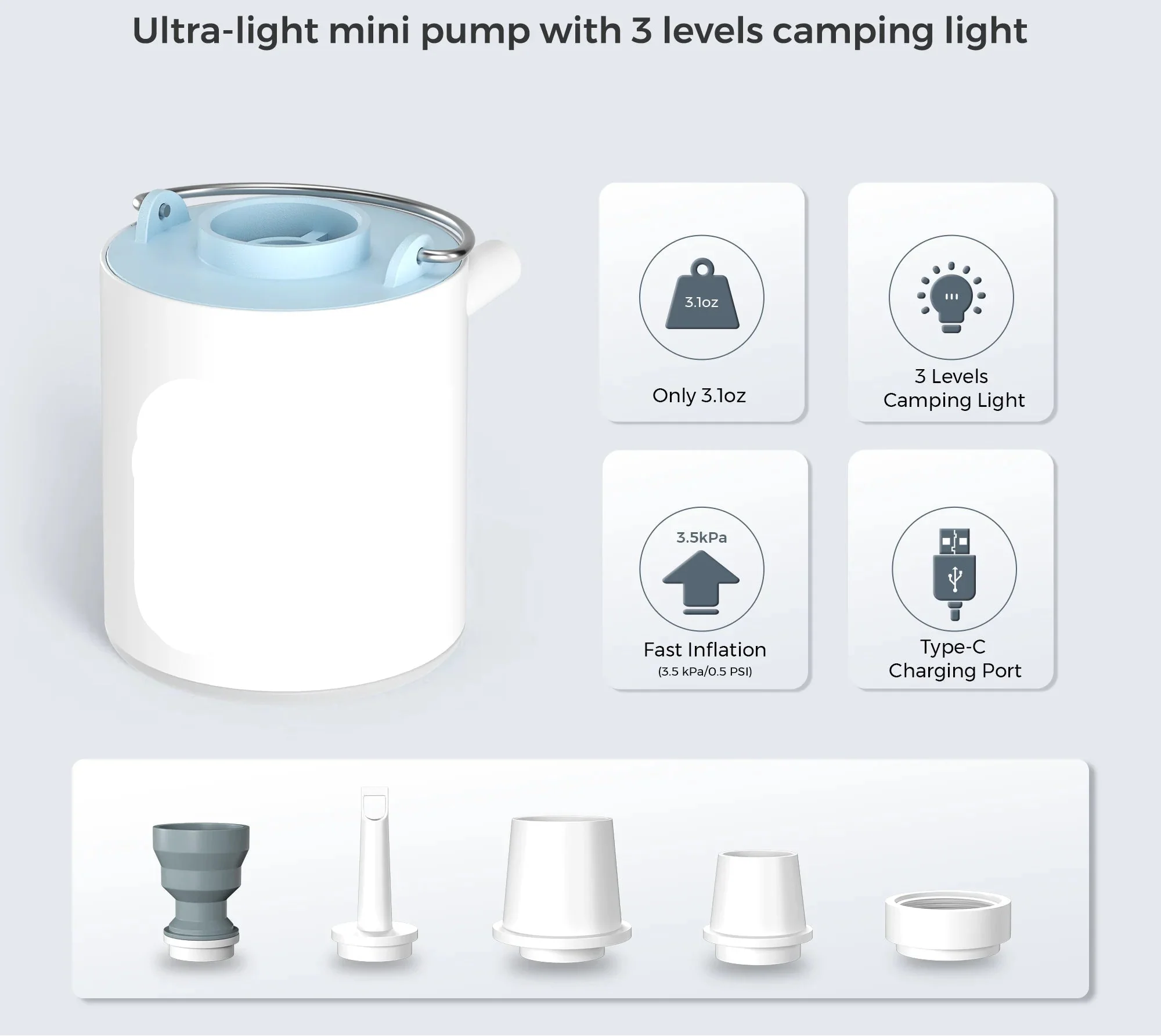 Portable Mini Air Pump for Camping and Beach – USB Rechargeable