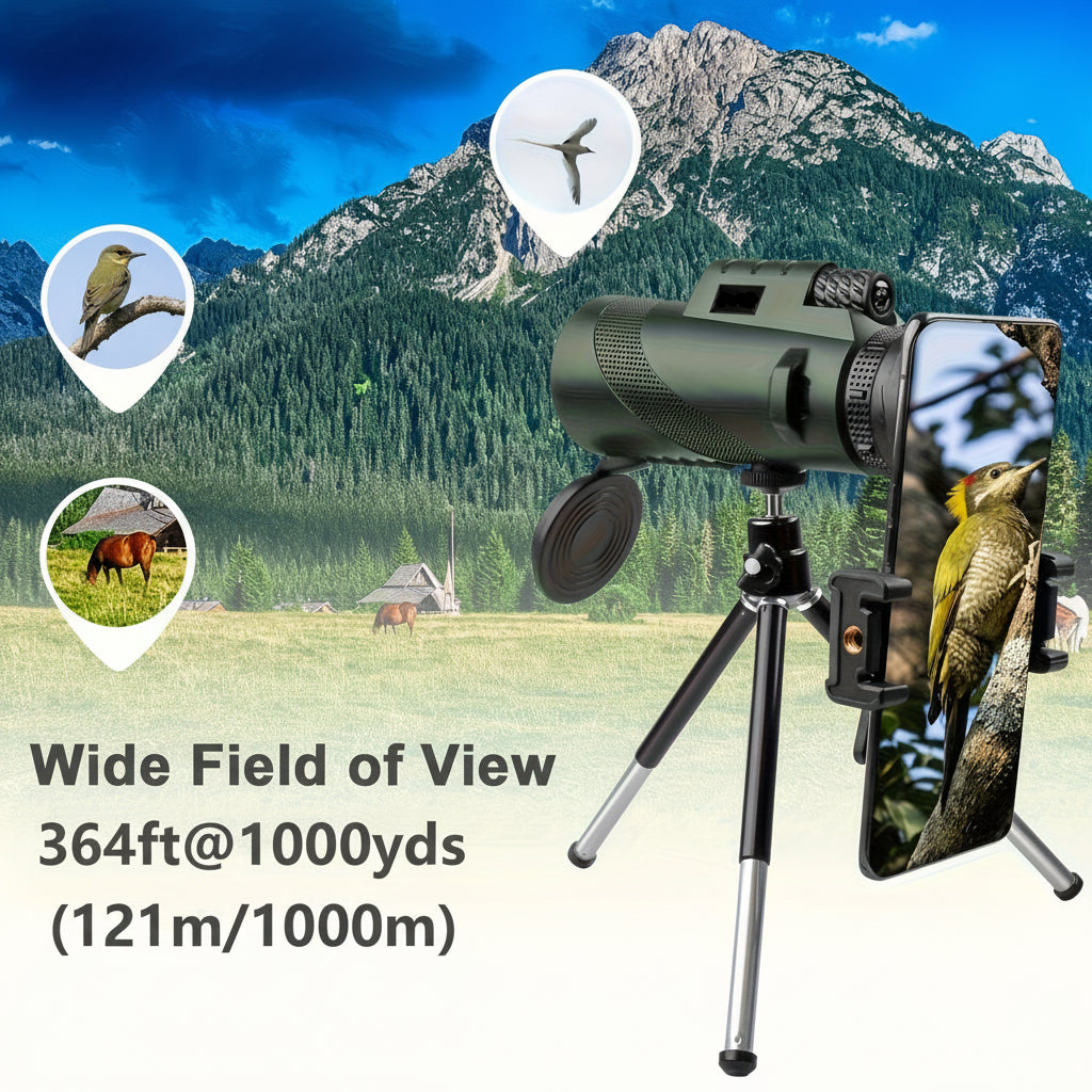 Compact Monocular Telescope with 8x Zoom and Smartphone Adapter for Travel and Bird Watching