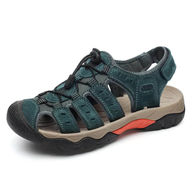Men's Hiking Sandals – Genuine Leather with Elastic Strap for Summer