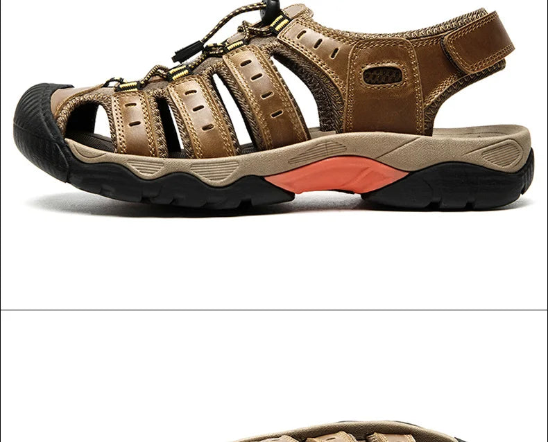Men's Hiking Sandals – Genuine Leather with Elastic Strap for Summer