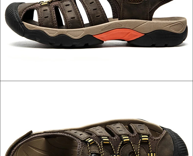 Men's Hiking Sandals – Genuine Leather with Elastic Strap for Summer