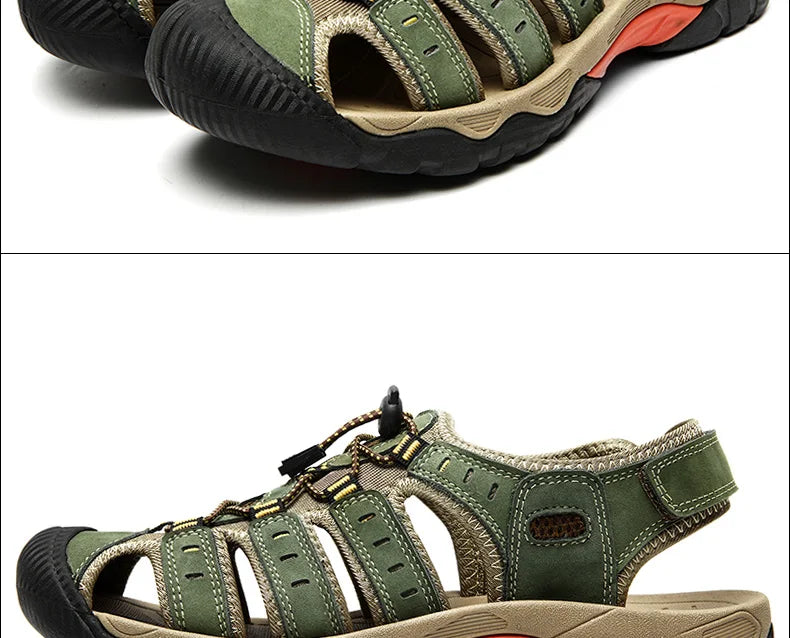 Men's Hiking Sandals – Genuine Leather with Elastic Strap for Summer