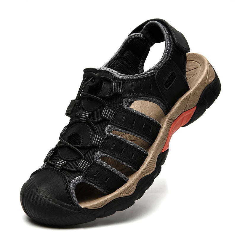 Men's Hiking Sandals – Genuine Leather with Elastic Strap for Summer