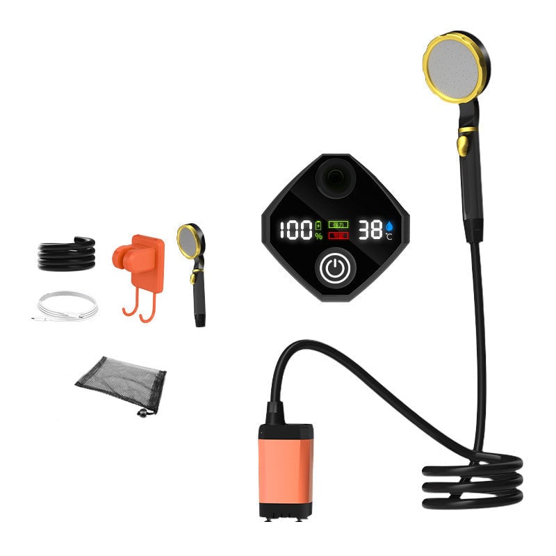 Portable Camping Shower Pump with LED Display – Rechargeable Outdoor Use for Hiking and Beach
