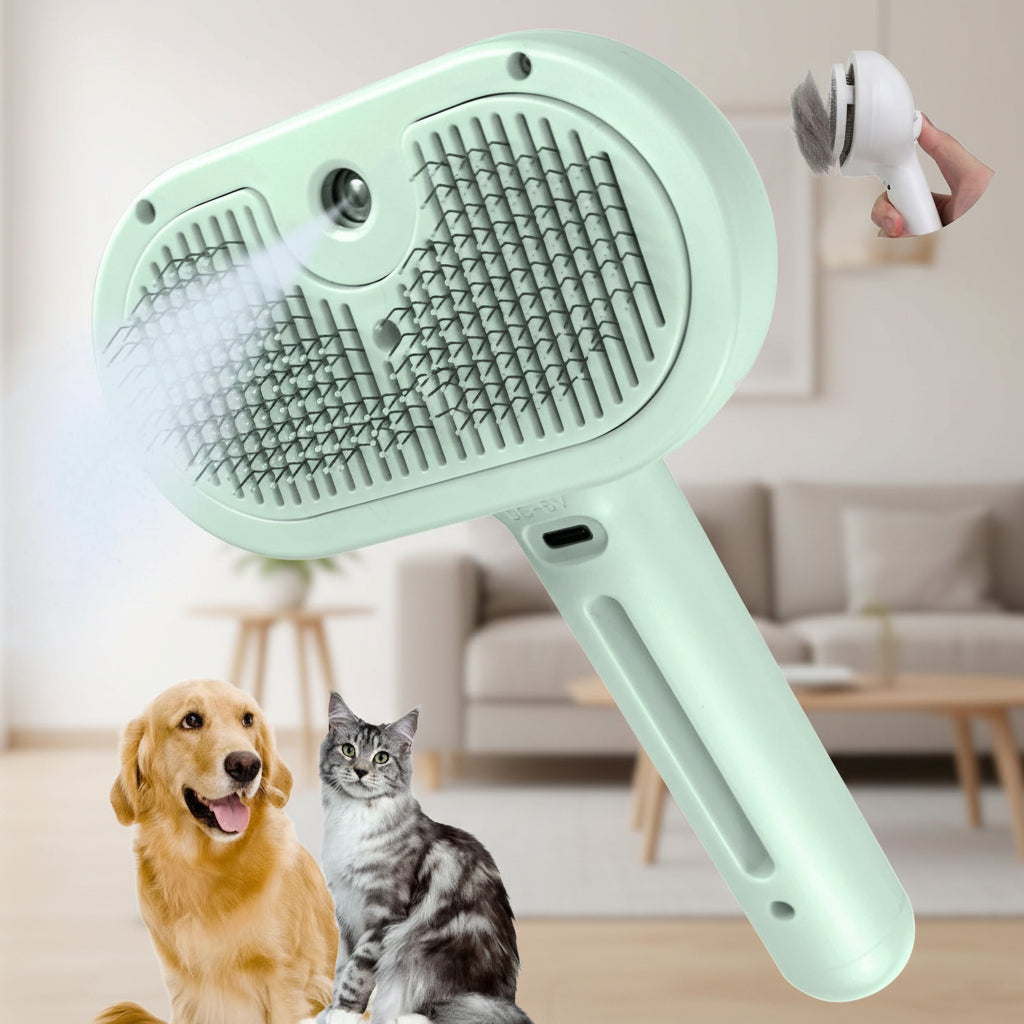 Self-Cleaning Pet Care Brush with Massage and Mist Features