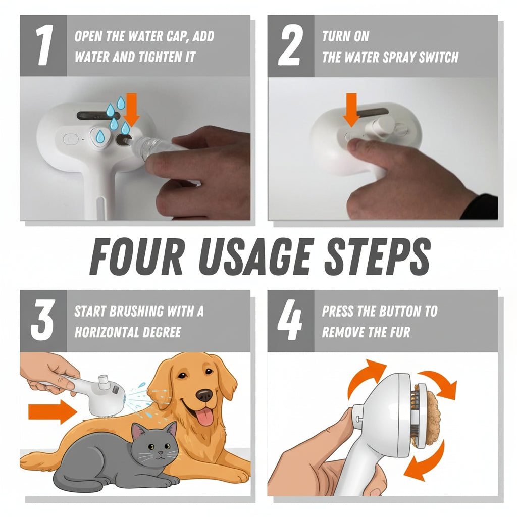 Self-Cleaning Pet Care Brush with Massage and Mist Features