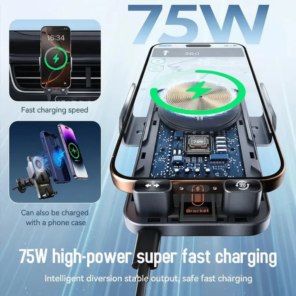 Smart Car Phone Mount with Vent Clip and Quick Charge