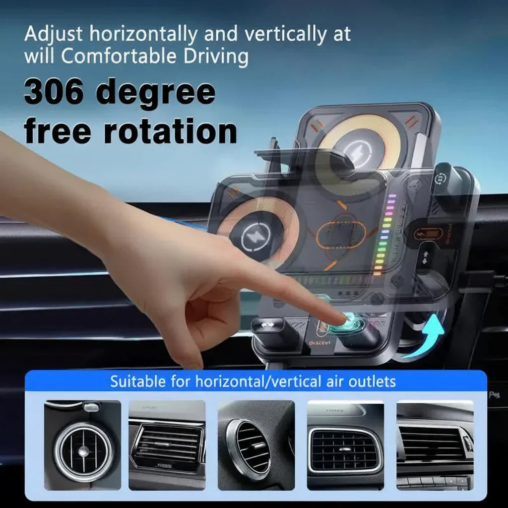 Smart Car Phone Mount with Vent Clip and Quick Charge