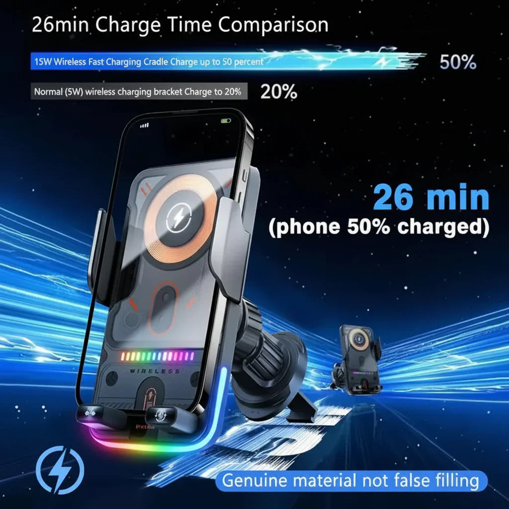 Smart Car Phone Mount with Vent Clip and Quick Charge