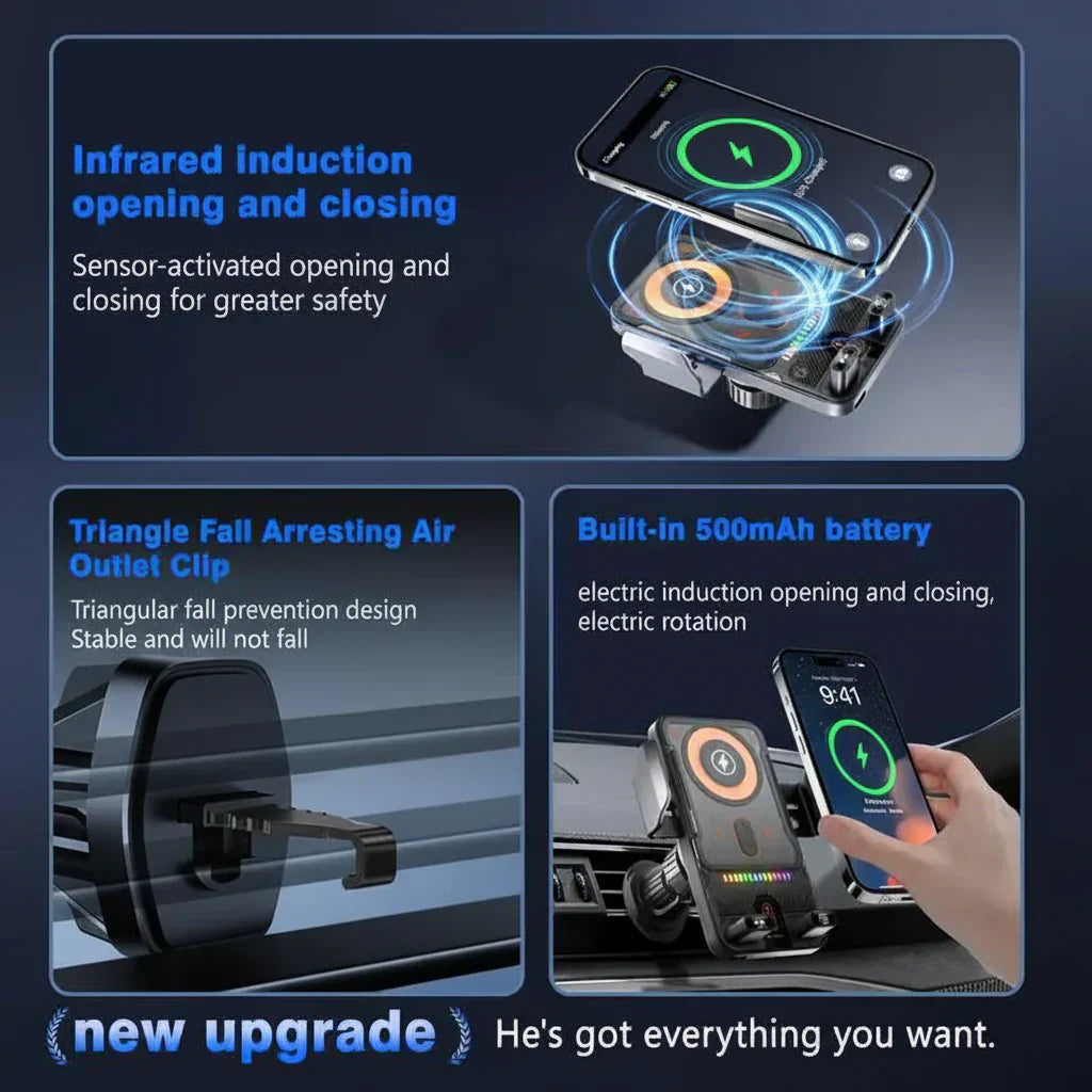 Smart Car Phone Mount with Vent Clip and Quick Charge