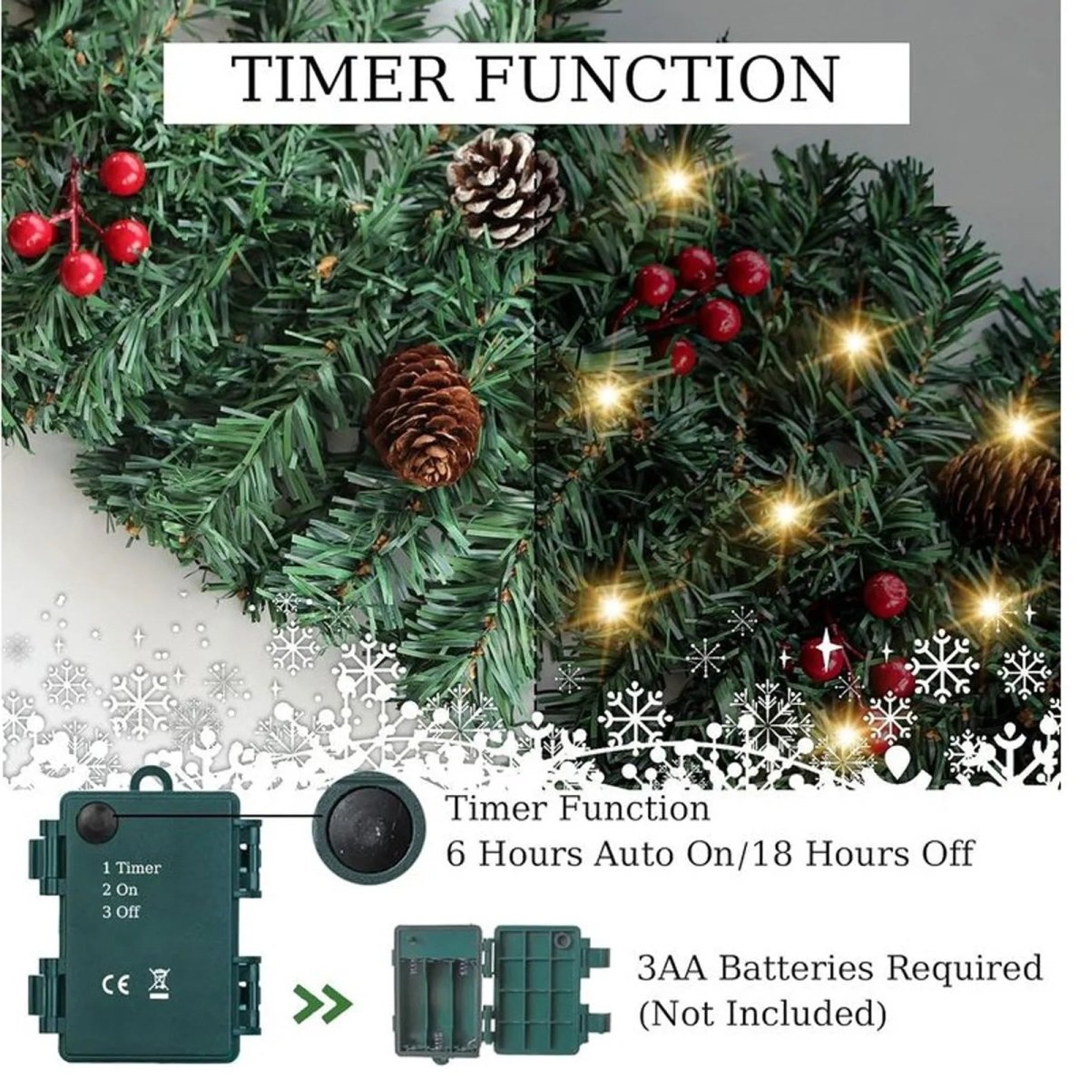 TwinkleFest Illuminated Holiday Garland with Timer Feature