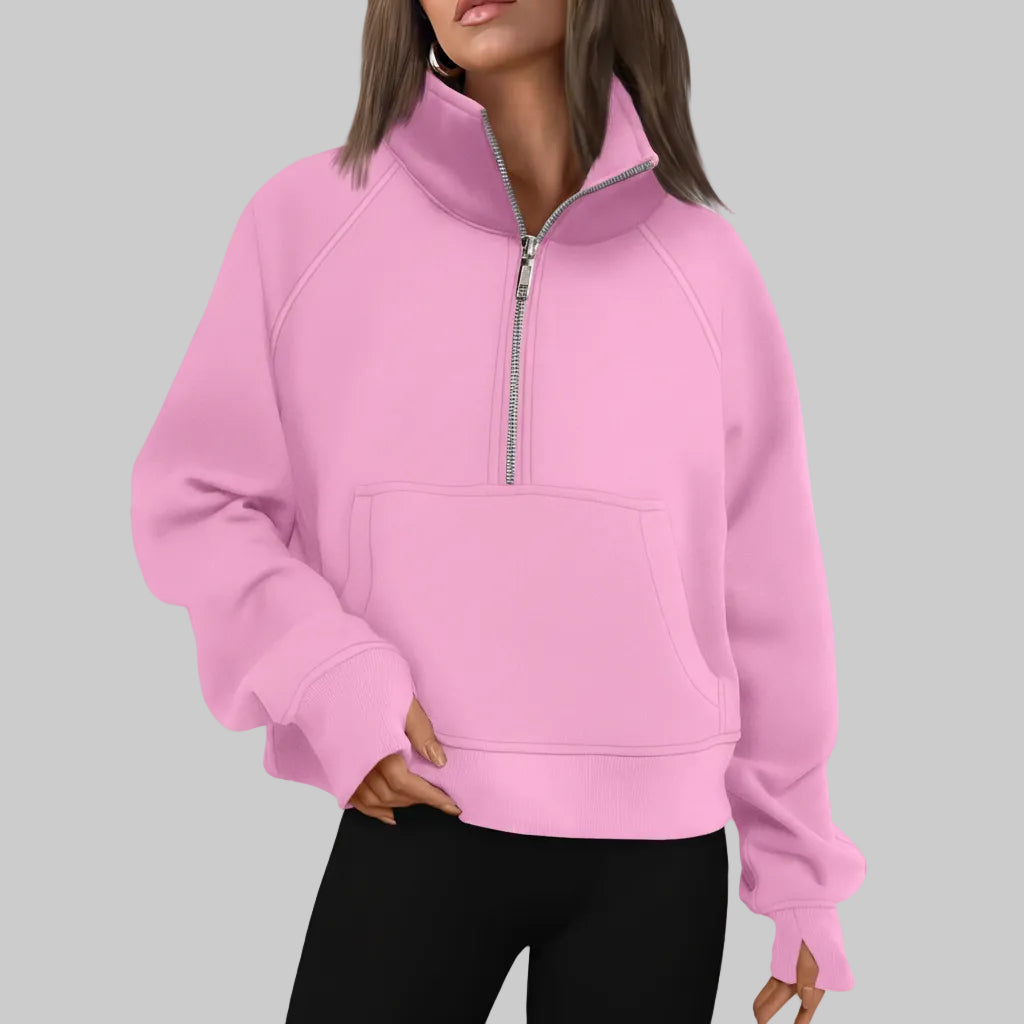 Chic Cropped Fleece Half Zip Sweatshirt for Daily Comfort