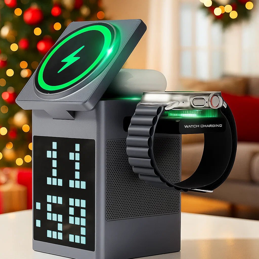 TrioPower Wireless Charging Hub with Bluetooth Speaker & Clock