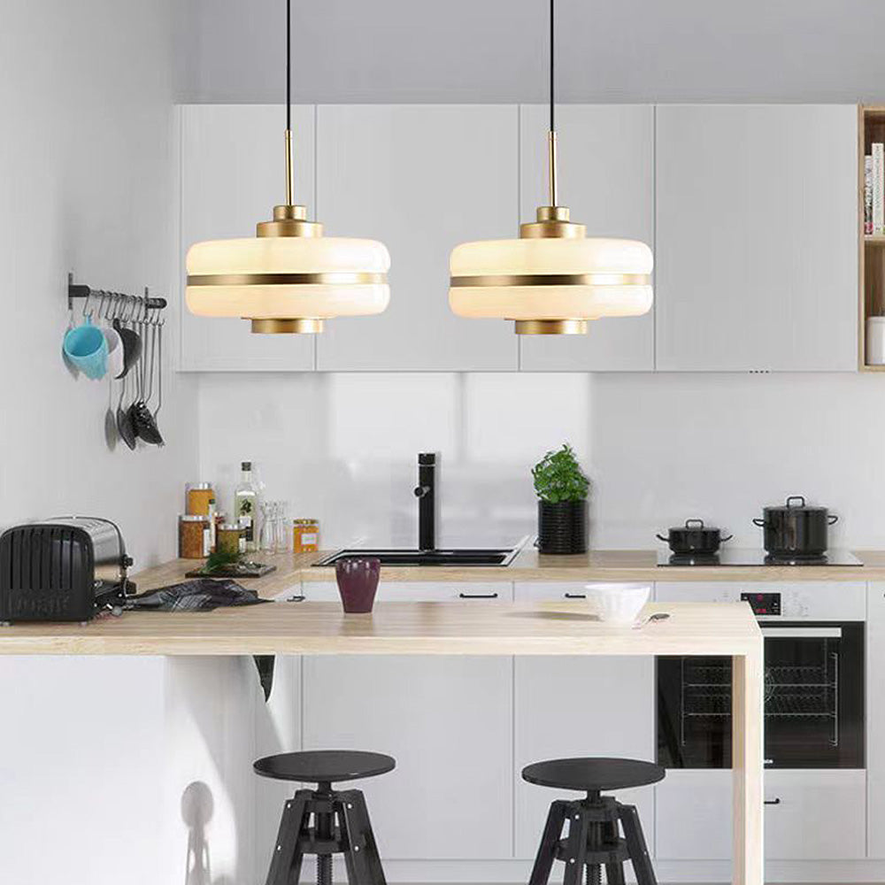 Elegant Glass and Metal Pendant Light with Warm LED Embrace