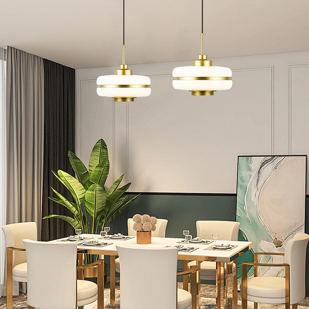 Elegant Glass and Metal Pendant Light with Warm LED Embrace