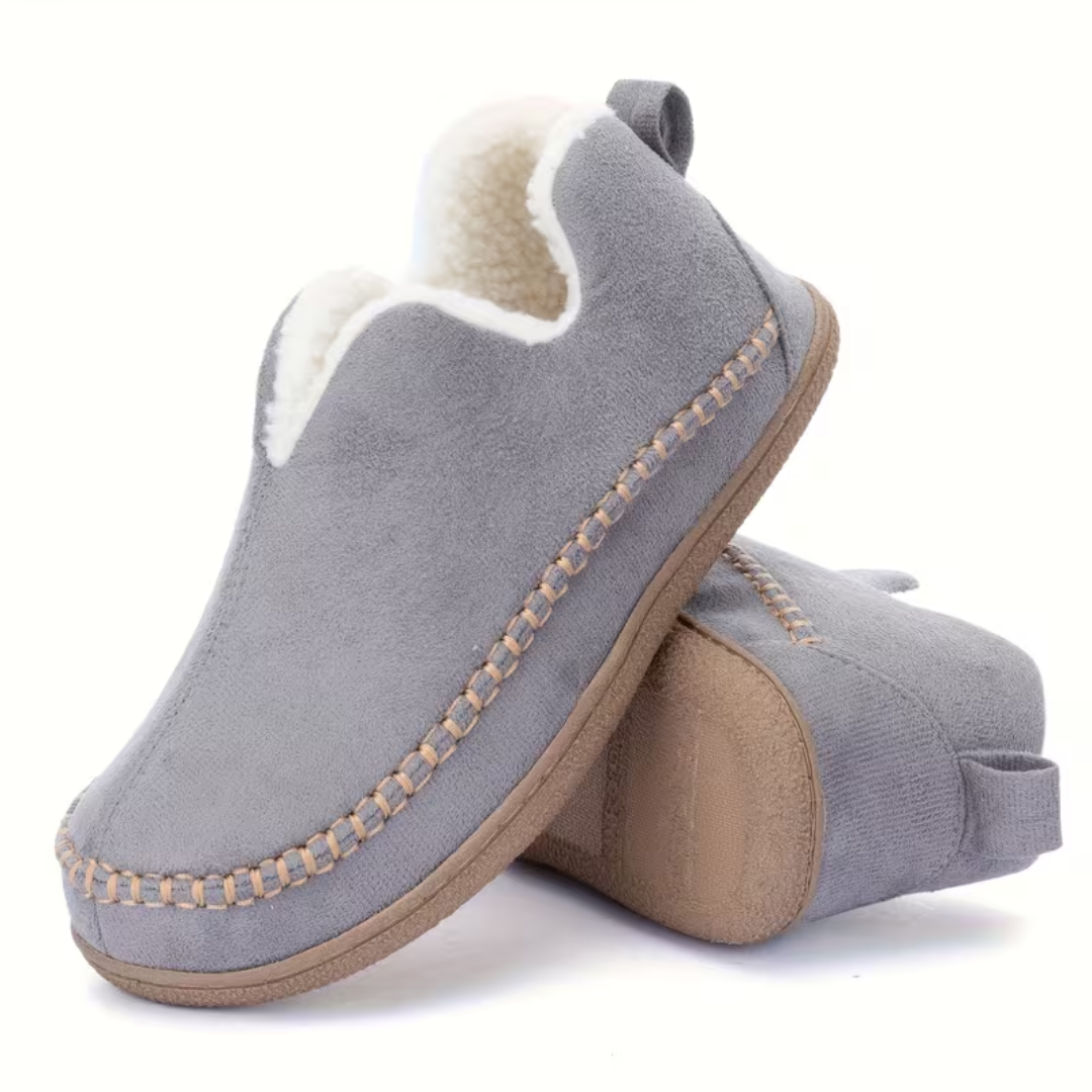 Non-Slip Fleece Slippers for Seniors with V-Neck Design