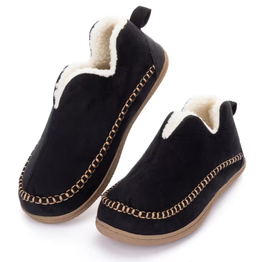 Non-Slip Fleece Slippers for Seniors with V-Neck Design