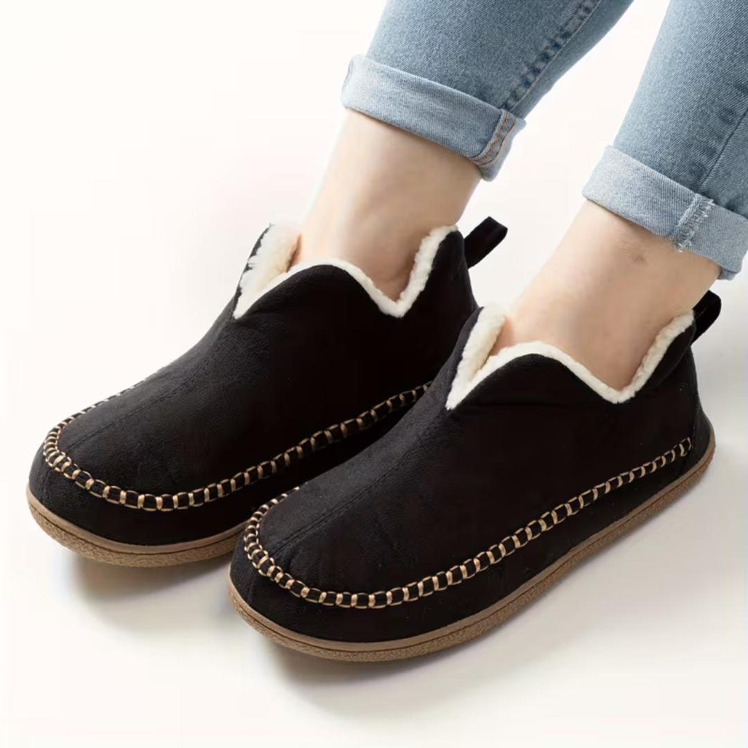 Non-Slip Fleece Slippers for Seniors with V-Neck Design