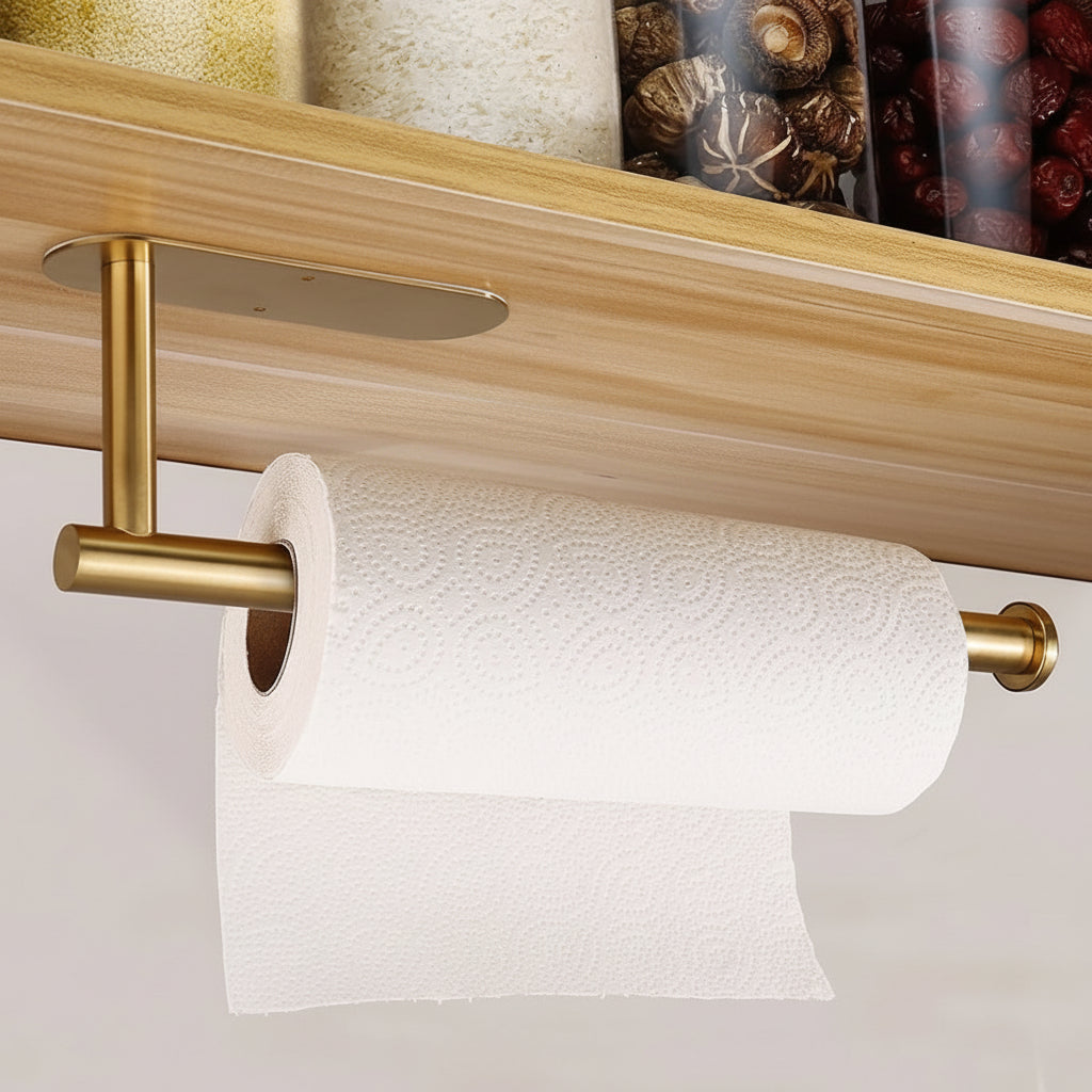 Space-Saving Under-Cabinet Paper Towel Holder in Black Steel
