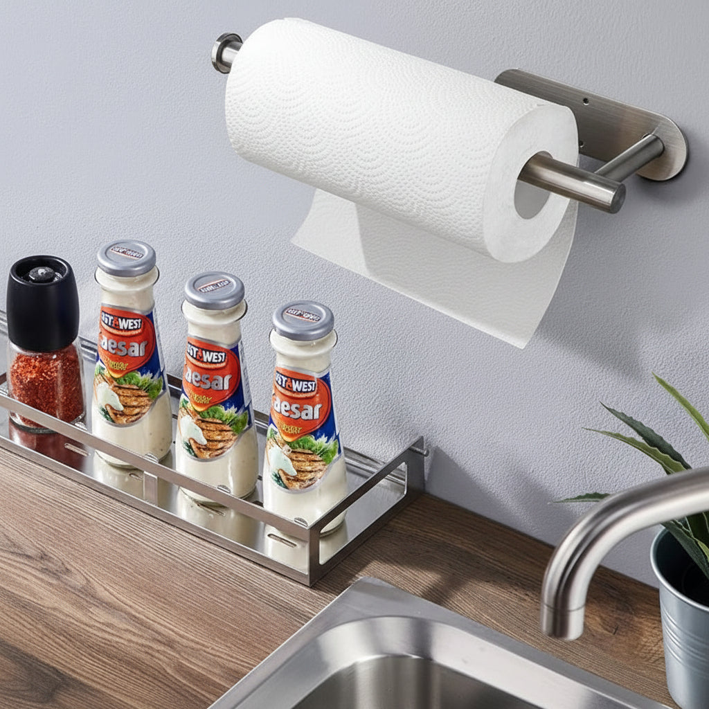 Space-Saving Under-Cabinet Paper Towel Holder in Black Steel
