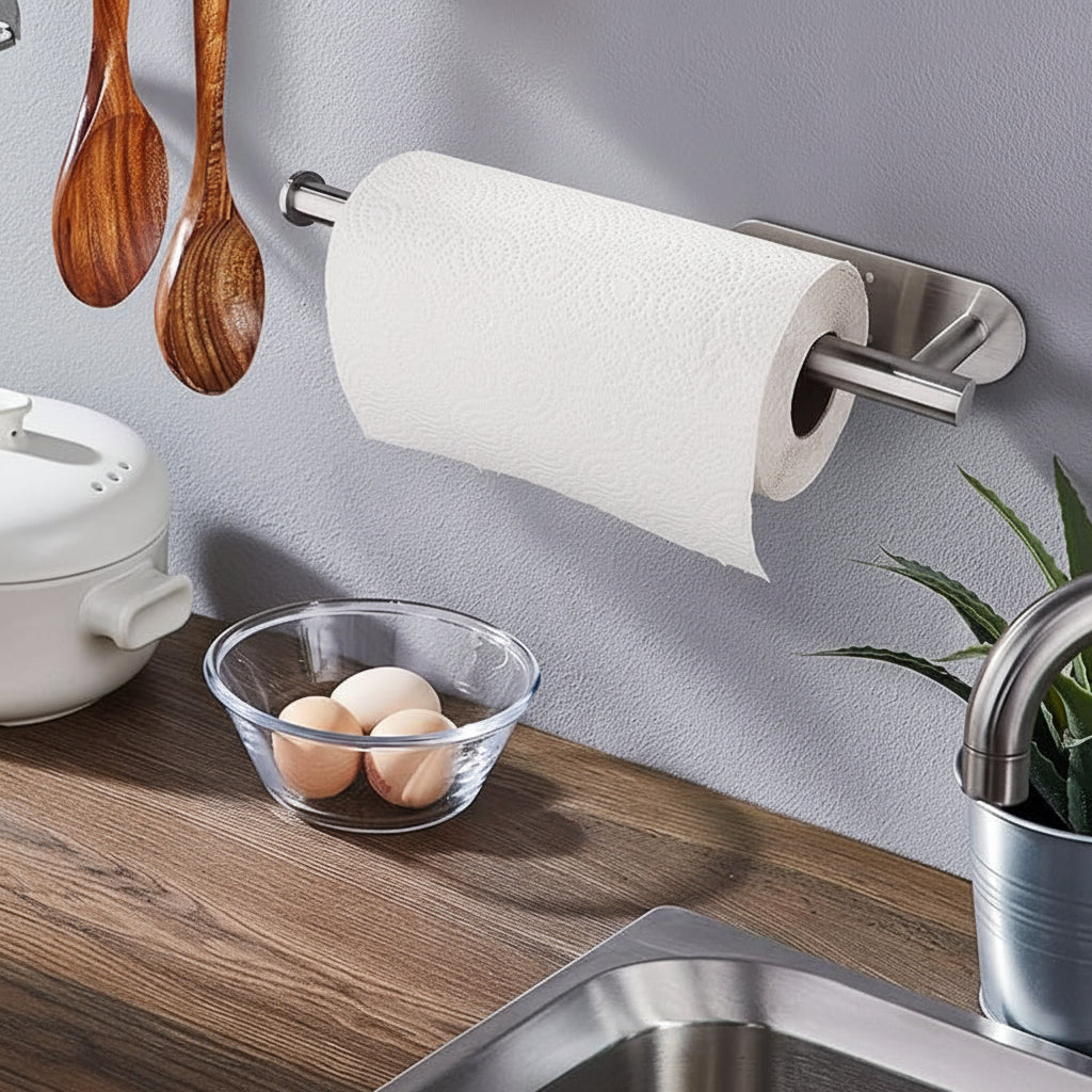 Space-Saving Under-Cabinet Paper Towel Holder in Black Steel