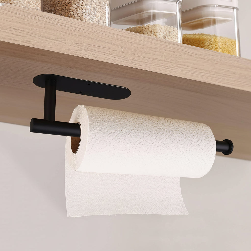 Space-Saving Under-Cabinet Paper Towel Holder in Black Steel