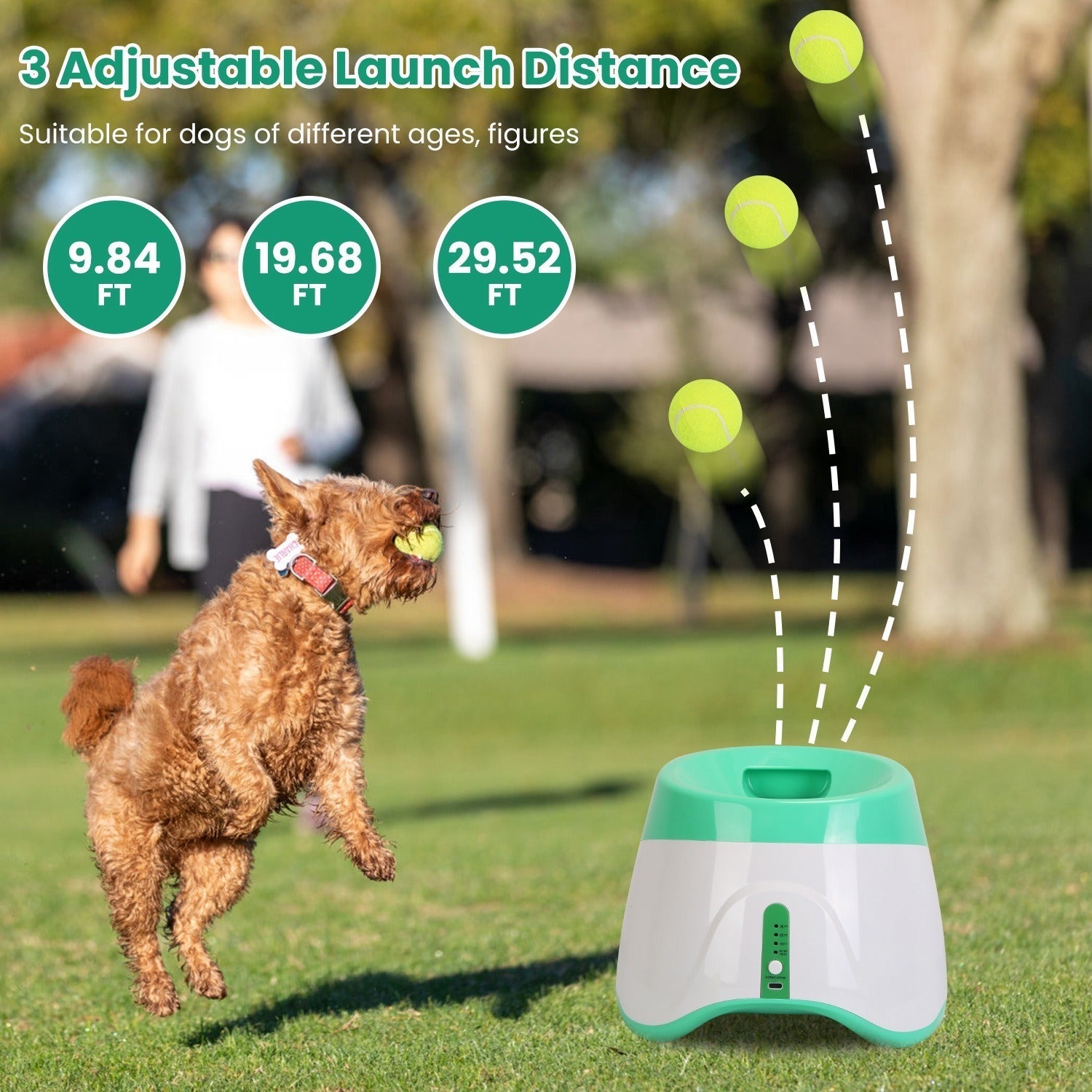 Dog Ball Launcher with Automatic Function | 3 Distance Options | Infrared Safety | 5-Hour Battery Life | Comes with 6 Balls