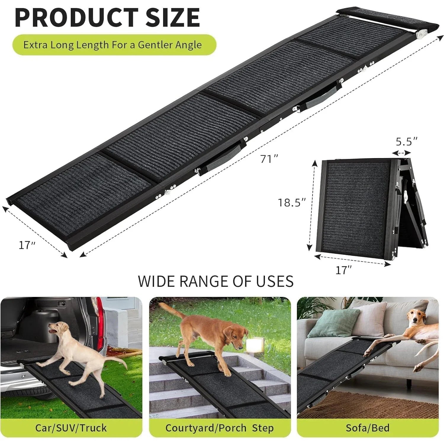 Folding Dog Ramp for Bed and Car – Lightweight, Non-Slip Pet Access