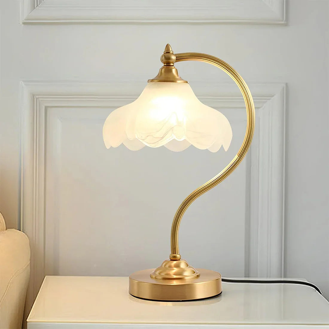 Elegant Floral Glass Table Lamp with Dimmable Feature
