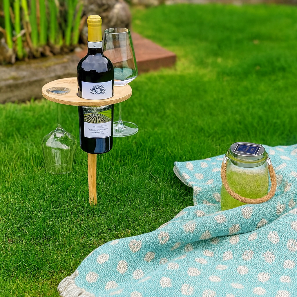 Compact Outdoor Wine Stand with Snack Tray