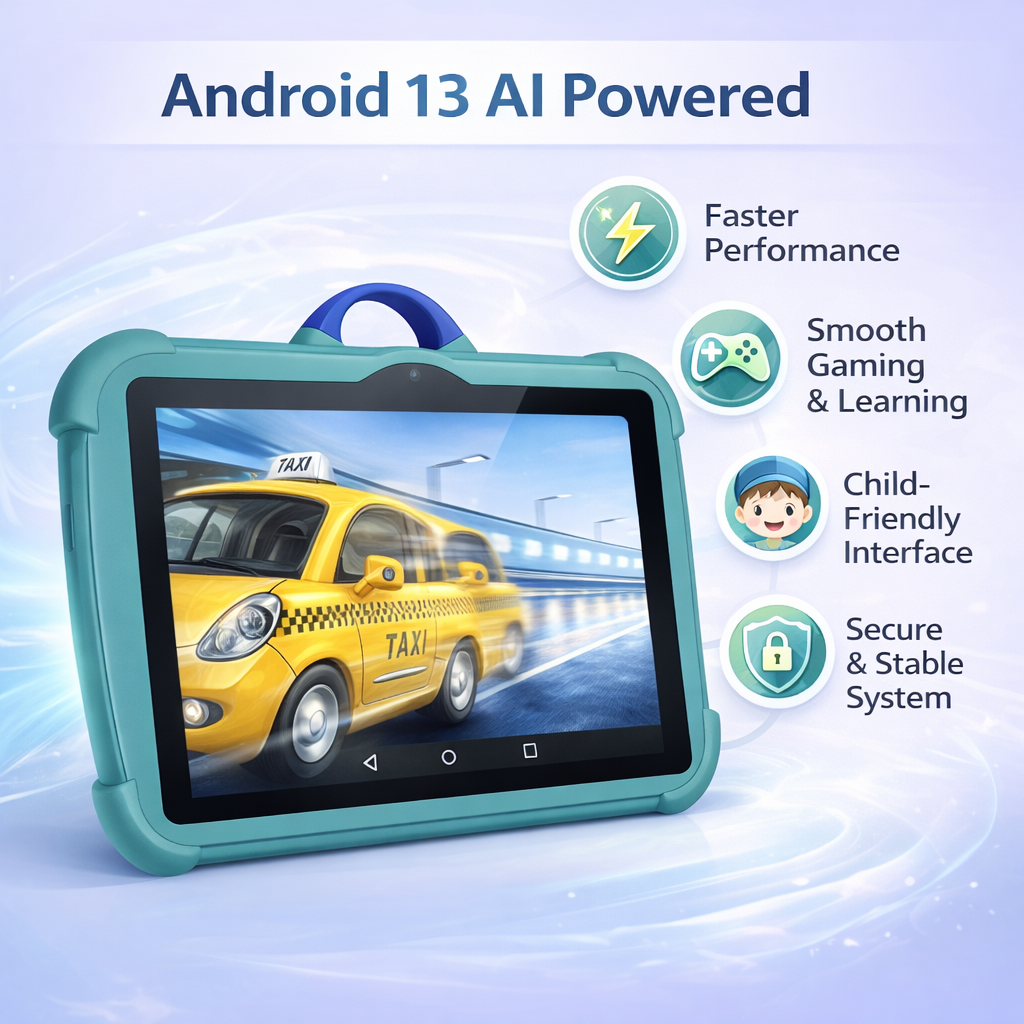 Android 13 Kids Tablet with Quad-Core, 4GB RAM, 64GB Storage & Shockproof Case