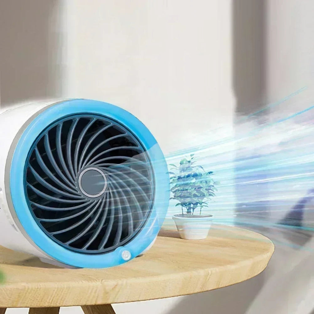 Compact Cooling Fan with LED Illumination and Reusable Ice Packs