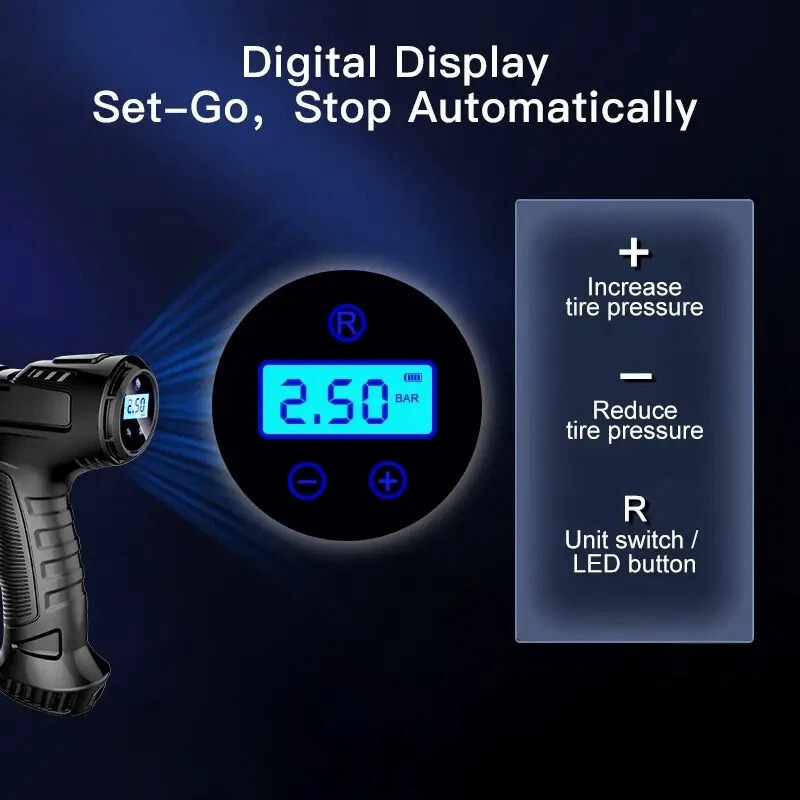 Handheld Tire Inflator - 120W Portable Air Compressor with Auto-Stop