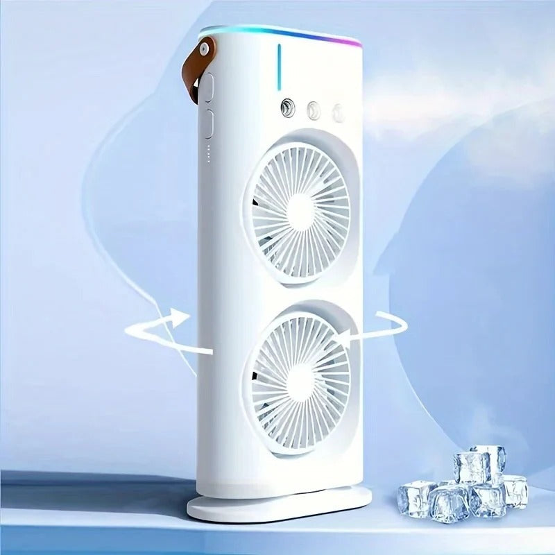 USB Rechargeable Personal Fan with Dual Head and Mist Spray Function