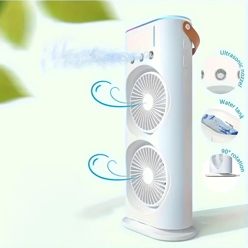 USB Rechargeable Personal Fan with Dual Head and Mist Spray Function