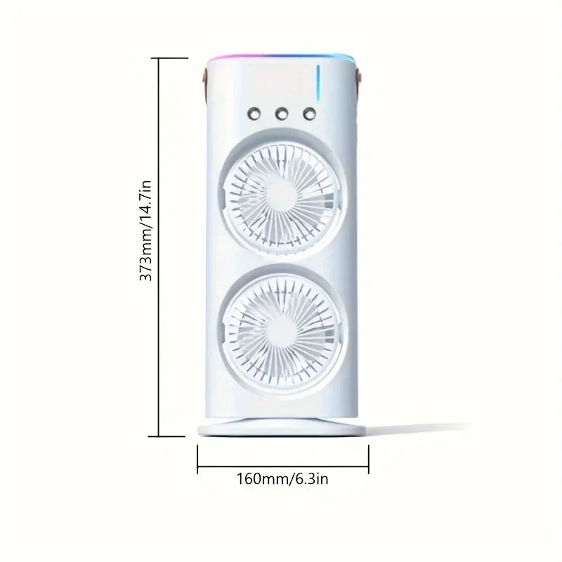USB Rechargeable Personal Fan with Dual Head and Mist Spray Function